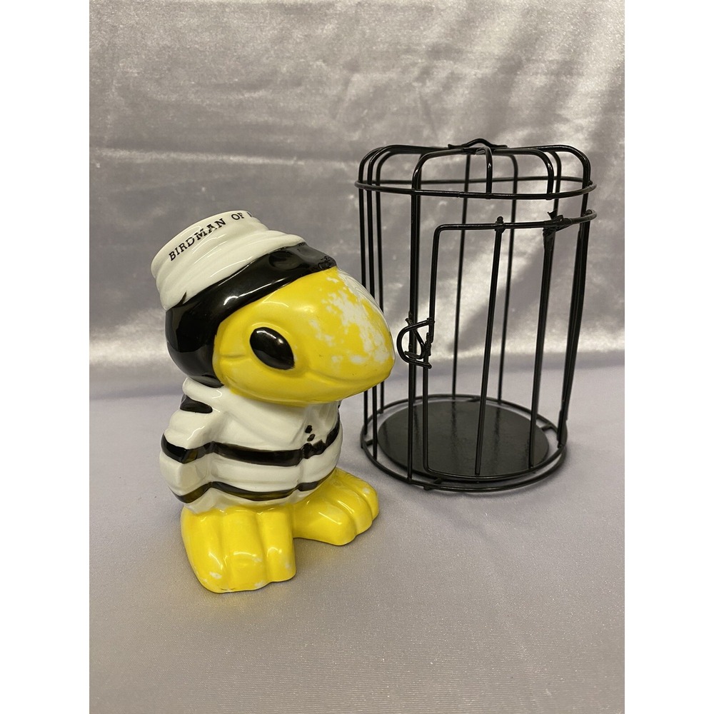 Vtg 1970 Ceramic Birdman Of Alcatraz Metal Cage Coin Bank Birds Lovers Collector